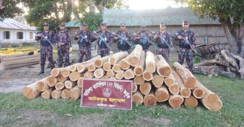 ২৭ বিজিবির অভিযানে ৫৭.৫৯ ঘনফুট অবৈধ সেগুন কাঠ জব্দ