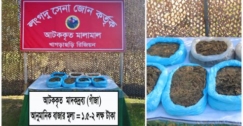 লংগদু সেনা জোনের অভিযানে বিপুল পরিমাণ গাঁজা জব্দ