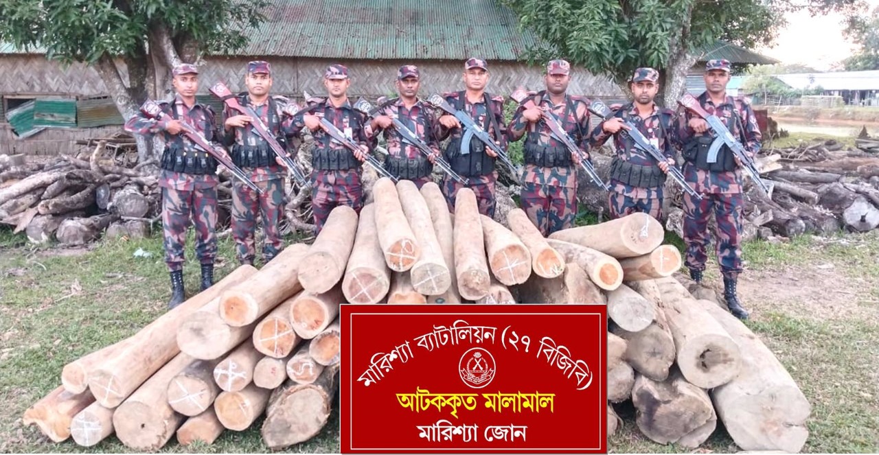 বিজিবির মারিশ্যা জোনের অভিযানে অবৈধ সেগুন কাঠ জব্দ