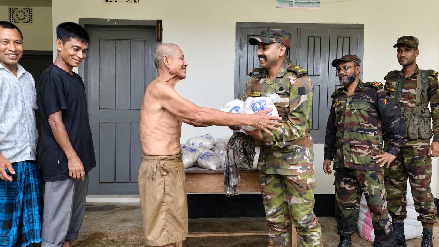 বন্যাকবলিত দুই শতাধিক পরিবারকে সেনাবাহিনীর জরুরি খাদ্য সহায়তা