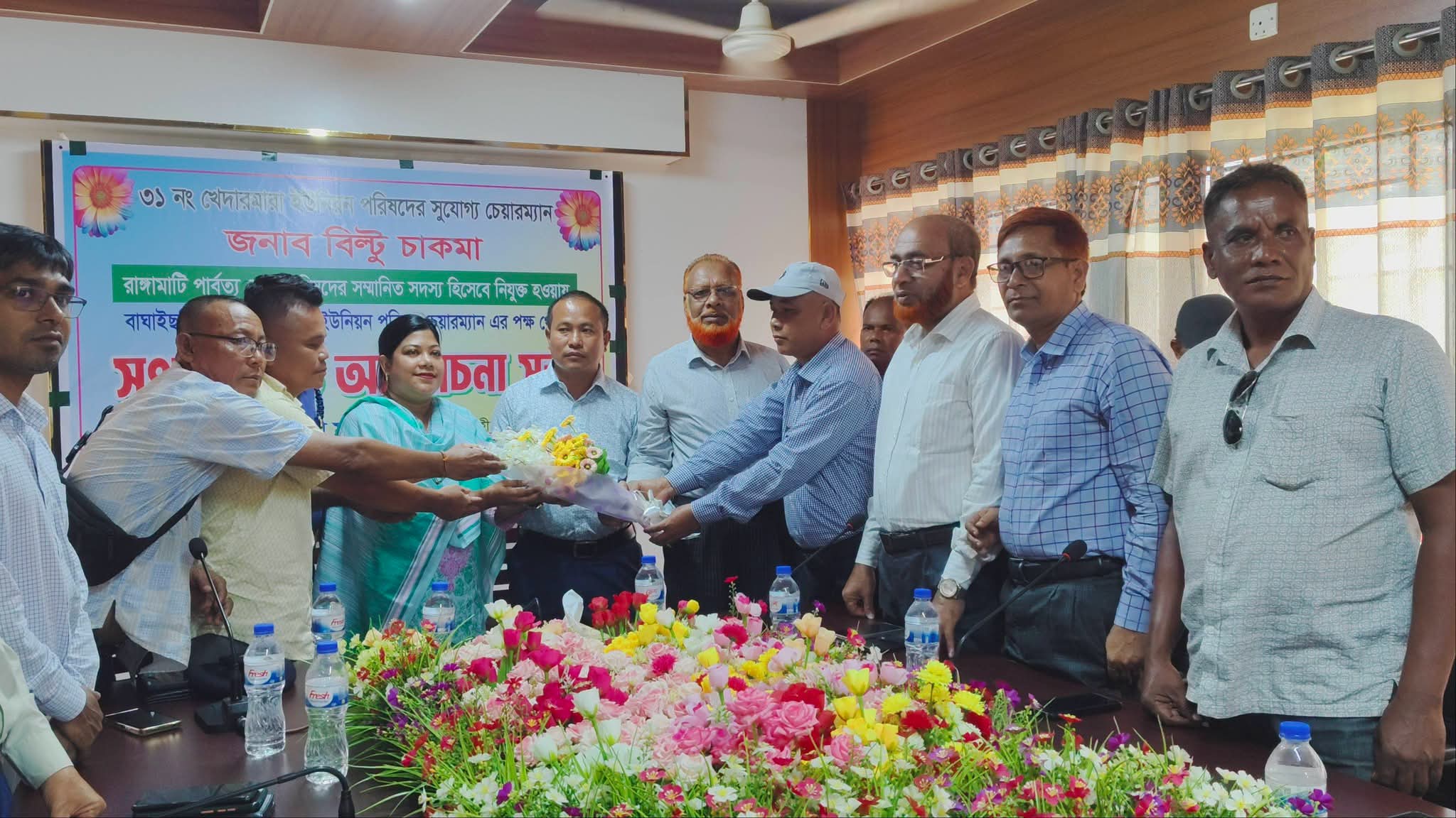 ইউপি চেয়ারম্যান থেকে জেলা পরিষদের সদস্য, বিল্টু চাকমাকে সংবর্ধনা